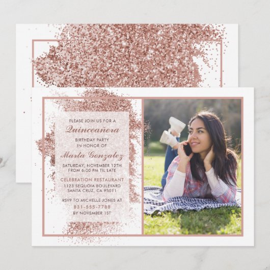 Roos Gold Quinceañera - Aangepaste foto van Birthd Kaart (Voorkant / Achterkant)