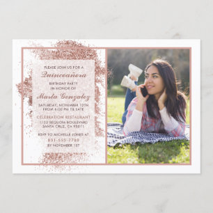 Roos Gold Quinceañera - Aangepaste foto van Birthd Kaart