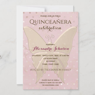 Roos Gold Quinceanera Birthday Magnetische Uitnodiging