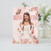 Roos Gold Quinceanera Bloemenprinses Vlinder Kaart (Staand voorkant)
