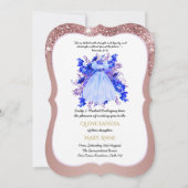 Roos Gold Quinceañera BLUE Floral Elegant Kaart (Voorkant)