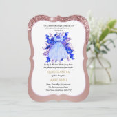 Roos Gold Quinceañera BLUE Floral Elegant Kaart (Staand voorkant)