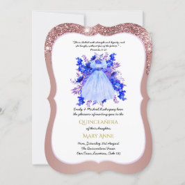 Roos Gold Quinceañera BLUE Floral Elegant Kaart