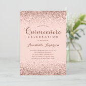 Roos Gold Quinceañera Glitter Elegant Birthday Kaart (Staand voorkant)