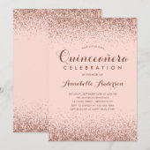 Roos Gold Quinceañera Glitter Elegant Birthday Kaart (Voorkant / Achterkant)
