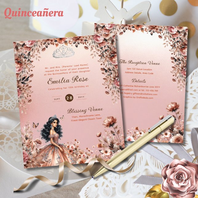 Roos Gold Quinceanera jurk Bloemen Rozen (Creator heeft geüpload)