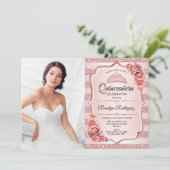 Roos Gold Quinceanera met foto Kaart (Staand voorkant)