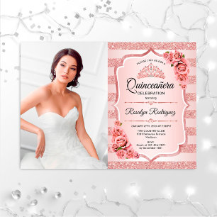 Roos Gold Quinceanera met foto Kaart