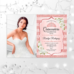 Roos Gold Quinceanera met foto's - witte rozen Kaart