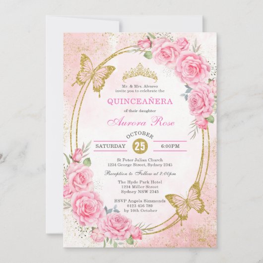 Roos Gold Quinceanera Miss Quince 15 Anos Foto Kaart (Voorkant)