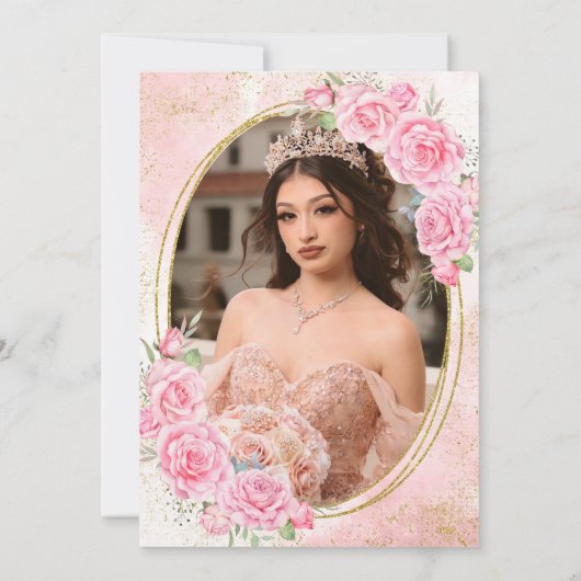 Roos Gold Quinceanera Miss Quince 15 Anos Foto Kaart (Achterkant)