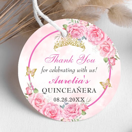 Roos Gold Quinceanera Miss Quince 15 Anos Verjaard Bedankjes Labels