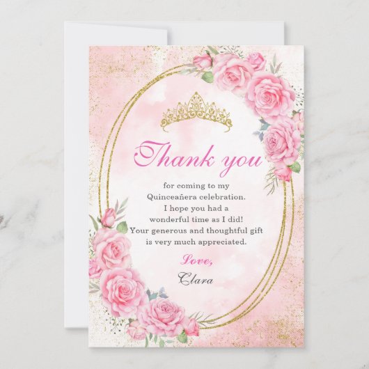 Roos Gold Quinceanera Miss Quince 15 Anos Verjaard Bedankkaart (Voorkant)