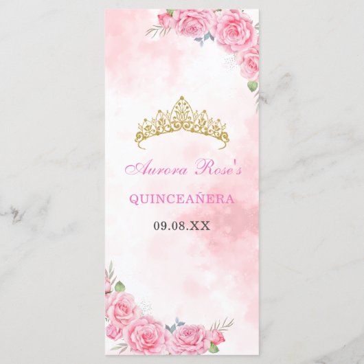 Roos Gold Quinceanera Miss Quince 15 Anos Verjaard Menu (Achterkant)