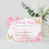 Roos Gold Quinceanera Miss Quince 15 Anos Verjaard RSVP Kaartje (Staand voorkant)