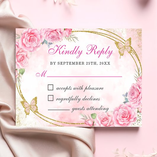 Roos Gold Quinceanera Miss Quince 15 Anos Verjaard RSVP Kaartje