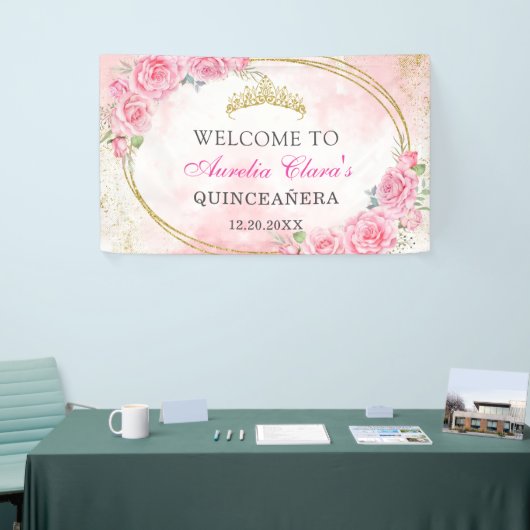 Roos Gold Quinceanera Miss Quince 15 Anos Verjaard Spandoek (Beurs)