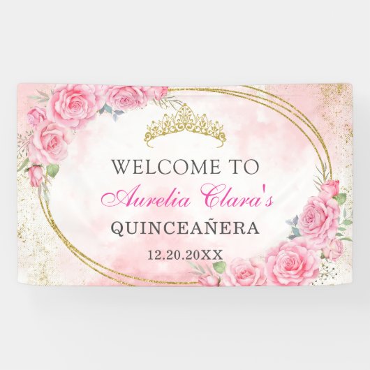 Roos Gold Quinceanera Miss Quince 15 Anos Verjaard Spandoek (Horizontaal)