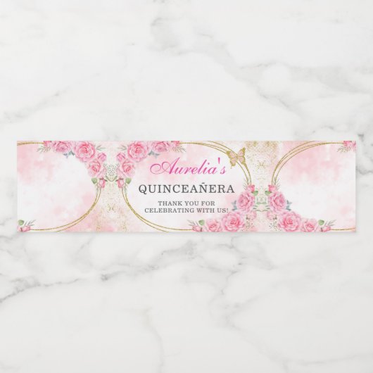 Roos Gold Quinceanera Miss Quince 15 Anos Verjaard Waterfles Etiket (Enkel label)