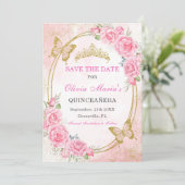 Roos Gold Quinceanera Miss Quince 15 Save The Date Kaart (Staand voorkant)