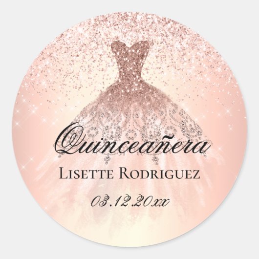 Roos Gold Quinceanera op maat Ronde Sticker (Voorkant)