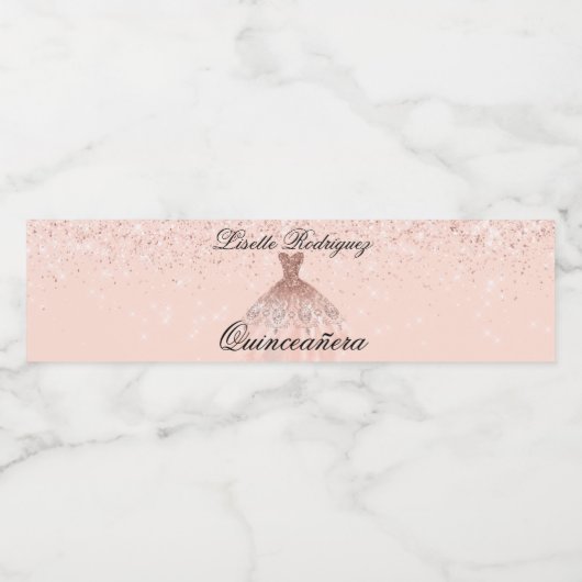Roos Gold Quinceanera Waterfles Etiket (Enkel label)