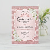 Roos Gold Quinceanera - Witte rozen Kaart (Staand voorkant)