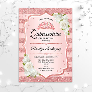 Roos Gold Quinceanera - Witte rozen Kaart