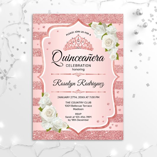 Roos Gold Quinceanera - Witte rozen Kaart