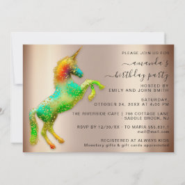 Roos Gold Rainbow Unicorn Horse Birthday Kaart