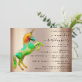 Roos Gold Rainbow Unicorn Horse Birthday Kaart (Staand voorkant)