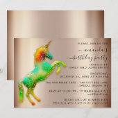 Roos Gold Rainbow Unicorn Horse Birthday Kaart (Voorkant / Achterkant)