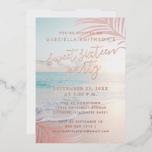 Roos Gold Real Folie Beach Sweet 16th Birthday Foi Uitnodiging (Envelop)