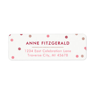 Roos Gold & Red Confetti Return-adreslabels Etiket