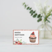 Roos Gold Red Floral Aardbei Cupcake Bakery Visitekaartje (Staand voorkant)