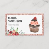 Roos Gold Red Floral Aardbei Cupcake Bakery Visitekaartje (Voorkant)