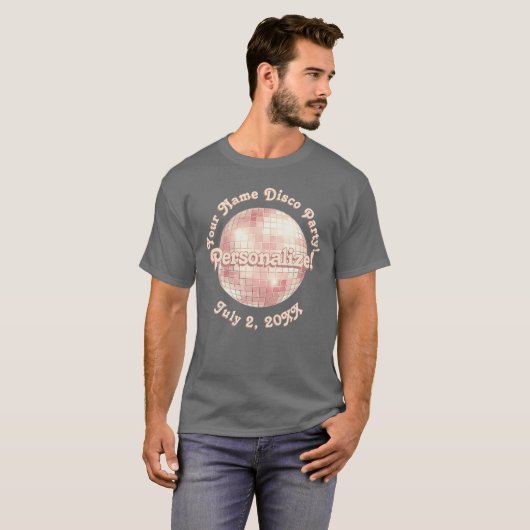 Roos Gold Retro Disco Ball PERSONALIZED T-Shirt (Voorkant volledig)