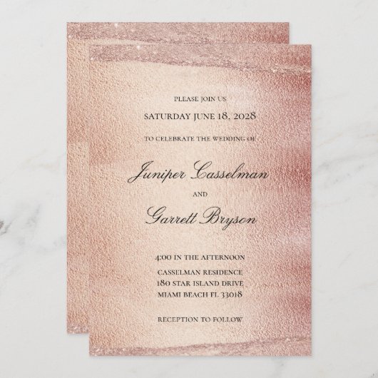 Roos Gold Rhapsody Wedding Elegant Sparging Gold Kaart (Voorkant / Achterkant)