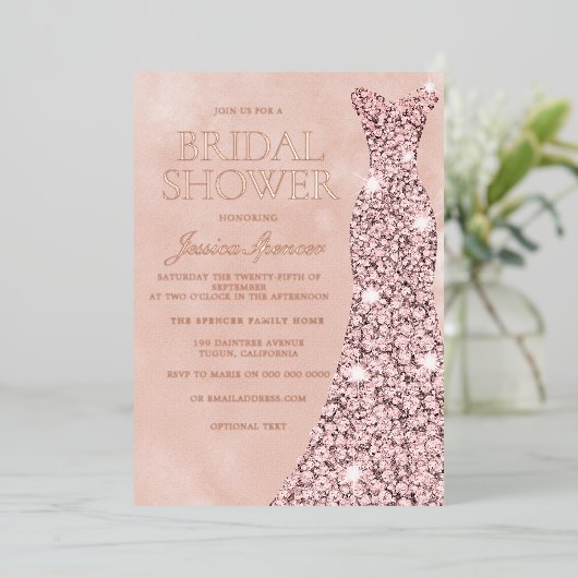 Roos Gold, robuust Roos en Vrijgezellenfeest met b Folie Uitnodiging (Staand Voorkant)