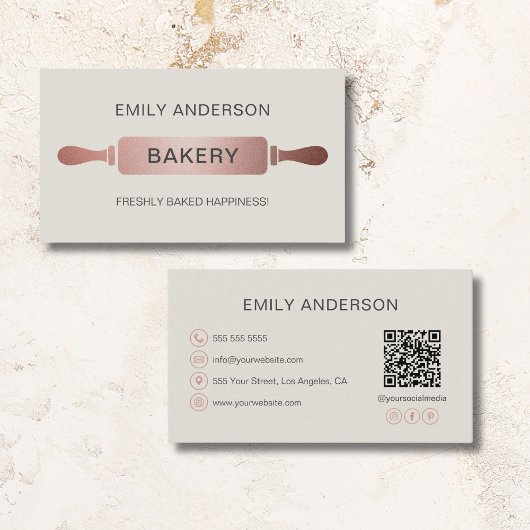 Roos Gold Rolling Pin Bakery QR-code Visitekaartje