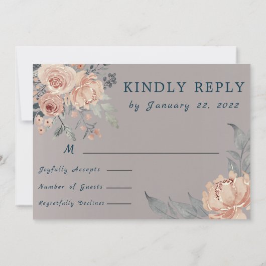Roos Gold Romantic Pink Floral Wedding RSVP-kaart (Achterkant)