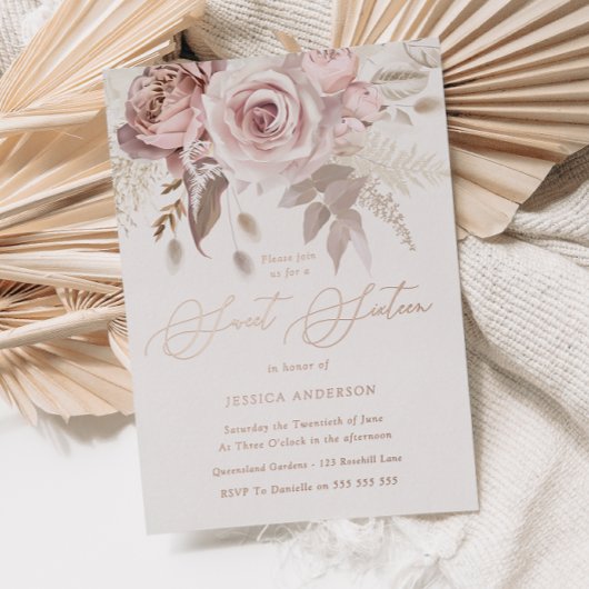 Roos Gold, Roos in puin en bloesems zoet 16 Folie Uitnodiging