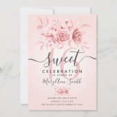Roos Gold & Roze Blush Fab Floral Glitter Sweet 16 Kaart (Voorkant)