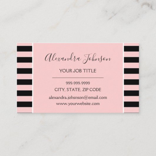 Roos Gold - Roze en Zwarte Streep Girly Loyaliteit Klantenkaartje (Achterkant)