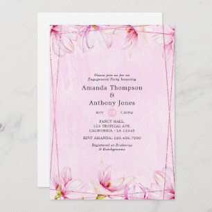 Roos Gold & Roze Floral Geometric Engagement Party Kaart