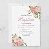 Roos Gold & Roze Flowers Girls Baptism Invite Kaart (Voorkant)
