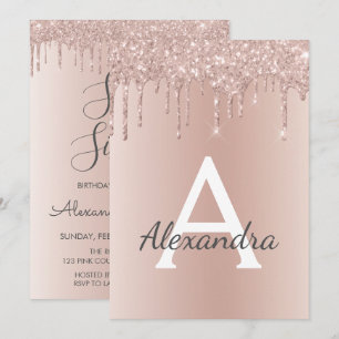 Roos Gold - Roze Glitter Sweet Sixteen Verjaardag Kaart