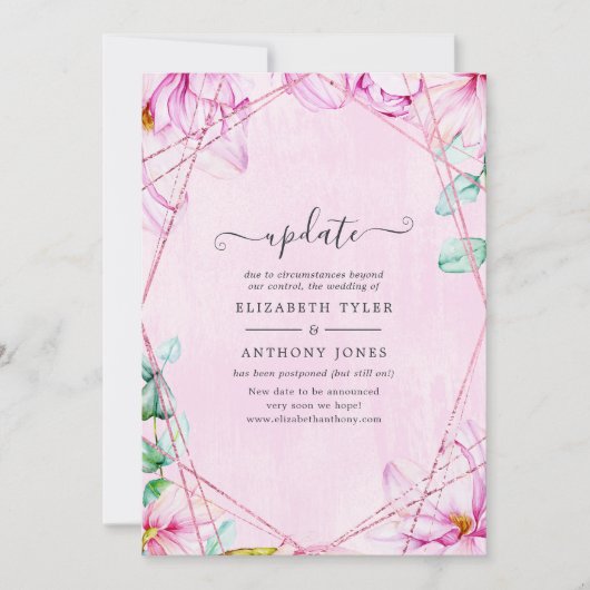 Roos Gold & roze Magnolia Geometric Wedding Update Kaart (Voorkant)