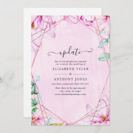 Roos Gold & roze Magnolia Geometric Wedding Update Kaart
