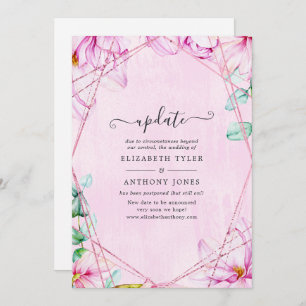 Roos Gold & roze Magnolia Geometric Wedding Update Kaart